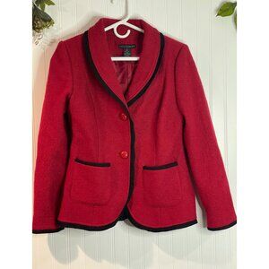 Grace Elements Womens Red Wool Blazer With Black Trim Size 10